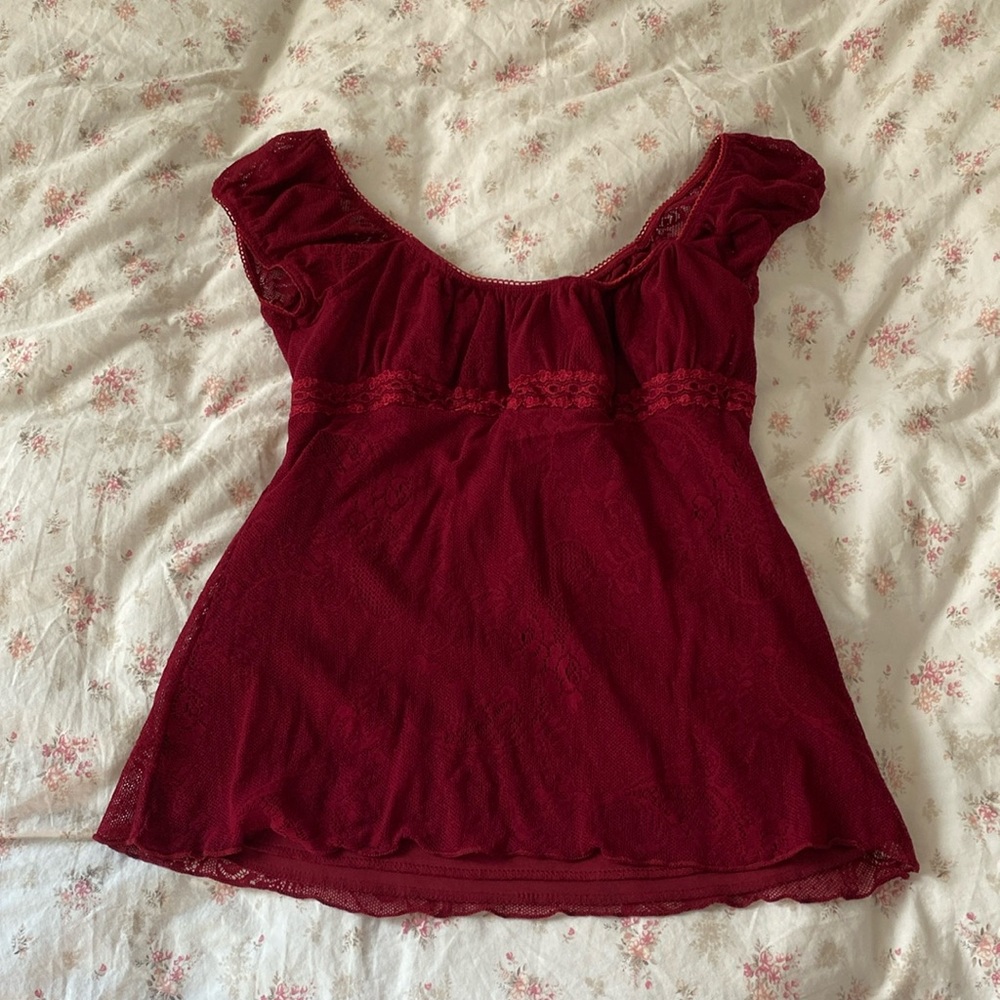 y2k babydoll lace off shoulder top